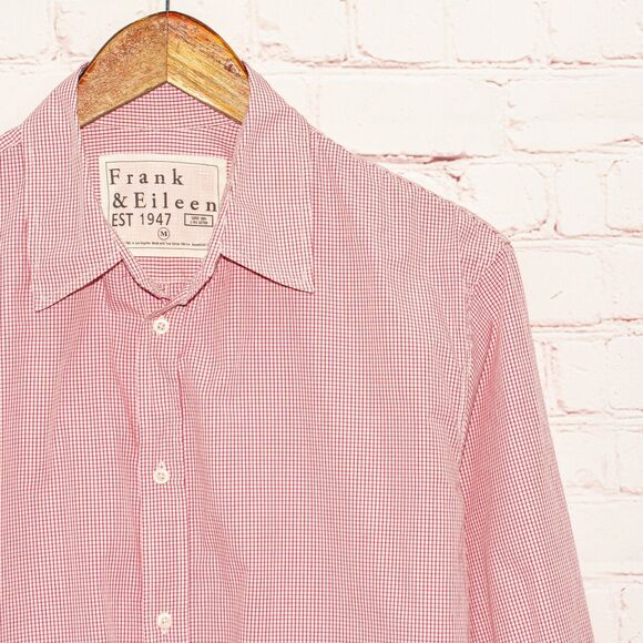 Frank & Eileen $225 Medium PAUL Shirt Button up red Check Cotton - Picture 2 of 7